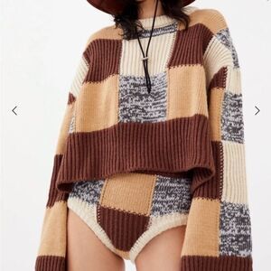 For Love and Lemons Finley Brown Colorblock Sweater Size Medium